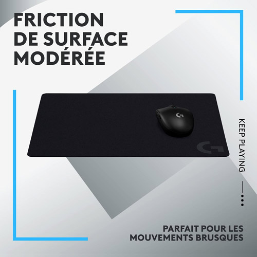 Tapis de souris Logitech avec surface à friction modérée, idéal pour les mouvements brusques dans les jeux à faible DPI.