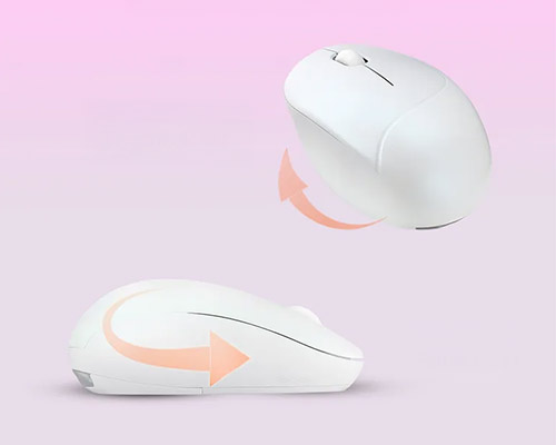 Souris ASUS MD101 blanche avec design ergonomique et repose-pouce intégré, illustrant sa forme profilée et confortable