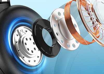 Structure interne du haut-parleur en titane des écouteurs Edifier WH700NB avec bobine acoustique et diaphragme haute précision