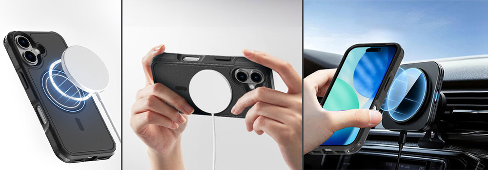 Coque iPhone 17 Pro Max compatible MagSafe avec charge sans fil et fixation sur support voiture