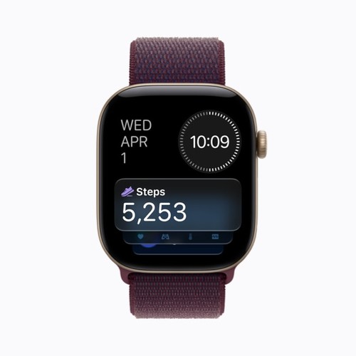Apple Watch Series 12, cadran avec widget de comptage de pas et complications