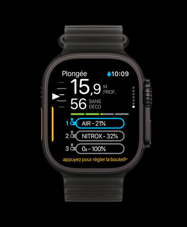 Apple Watch Ultra 4, app de plongée avec profondeur 15,9 m et informations de décompression