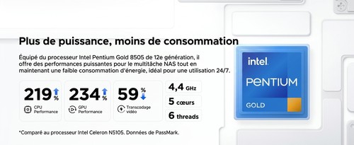 Processeur Intel Pentium Gold 8505 du NAS UGREEN DXP4800 Plus : performances et efficacité