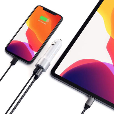 Chargeur voiture Satechi 72W avec iPhone et iPad