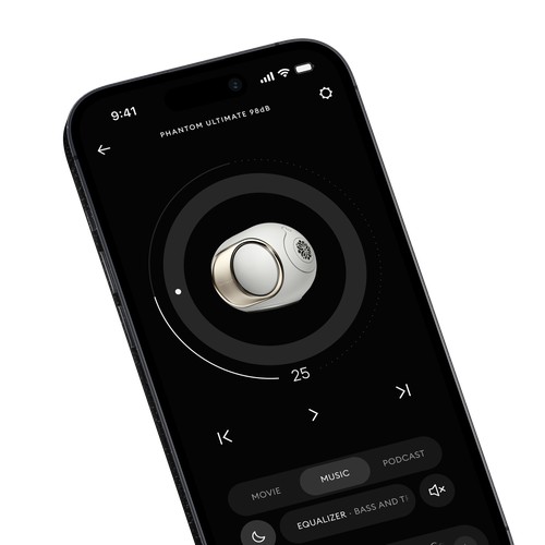 Application Devialet sur smartphone, interface de contrôle avec modes d'écoute