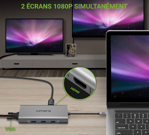 Dock Omars et 2 écrans sur MacBook