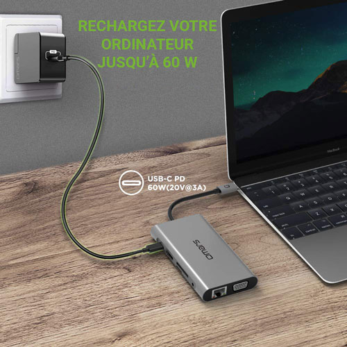 Dock USB-C Omars alimente MacBook