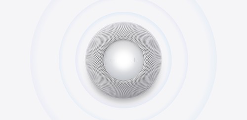 HomePod mini 2 vu de dessus, diffusion sonore 360° avec guide d'ondes acoustiques