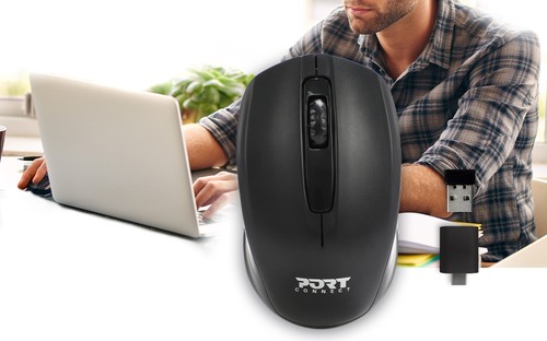 Souris PORT Connect sans fil utilisée avec un ordinateur portable