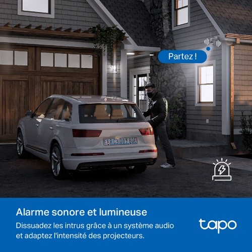 Alarme sonore et lumineuse de la caméra Tapo TC40GW dissuadant un intrus