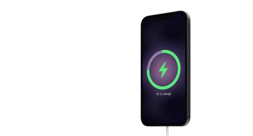 iPhone 17e en recharge MagSafe avec indicateur 75 % chargé
