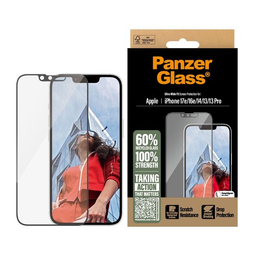 Emballage PanzerGlass mentionnant 60% de verre recyclé