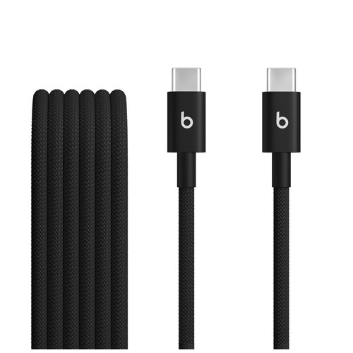 Câble USB-C Beats tissé noir enroulé montrant la texture textile