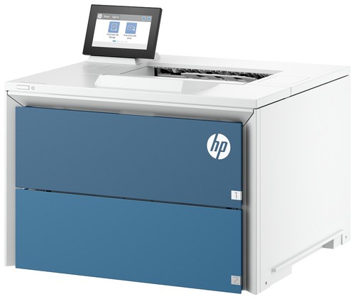 Vue latérale de l'imprimante HP LaserJet Enterprise 5502dn avec ses deux bacs papier