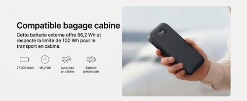 Infographie Belkin montrant la batterie externe compatible bagage cabine