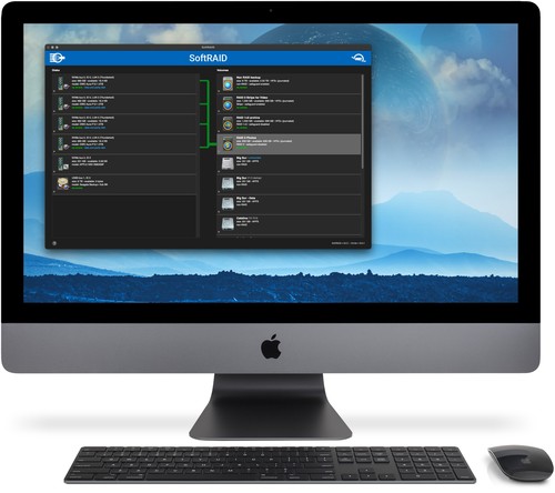 Interface logicielle SoftRAID sur Mac pour configurer les volumes RAID du boîtier OWC Express 4M2