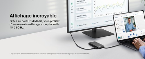 Hub Belkin relié à un écran externe pour l'affichage 4K