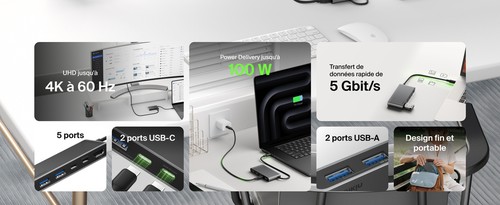 Hub Belkin Connect relié à un poste de travail mobile