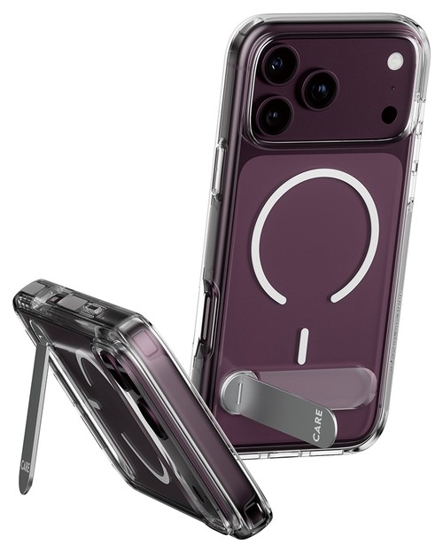 Coque PanzerGlass CARE transparente avec béquille en position de support