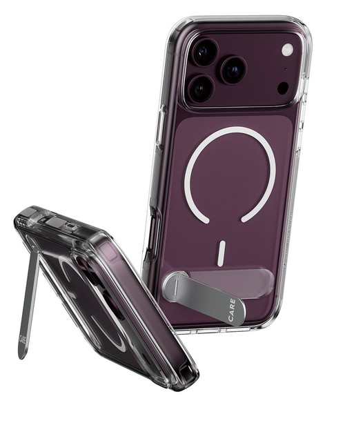 Coque CARE PanzerGlass avec béquille déployée pour iPhone