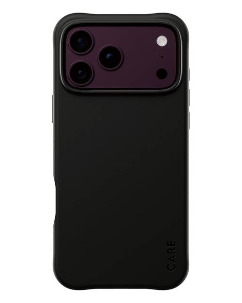 Coque PanzerGlass CARE Samba noire protégeant le dos et le bloc photo d'un iPhone 18 Pro Max