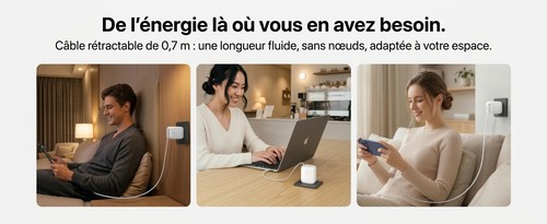 Câble USB-C rétractable Belkin UltraCharge utilisé au quotidien