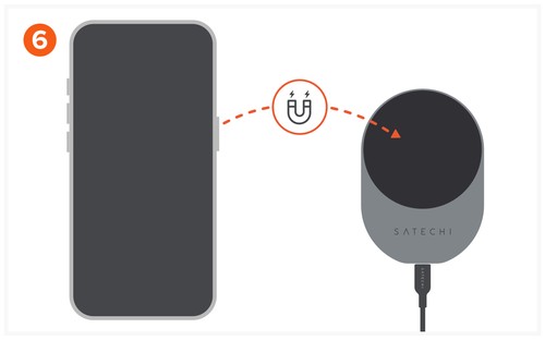 Schéma du maintien magnétique Qi2 et du câble USB-C du chargeur Satechi