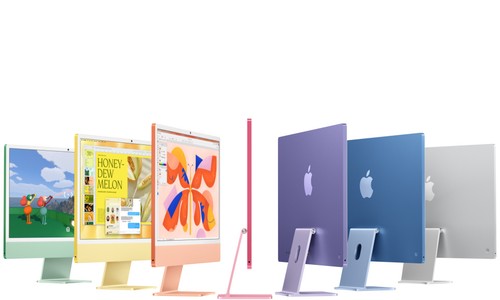 Gamme iMac 24 pouces dans sept coloris, prêt à trouver sa place sur le bureau