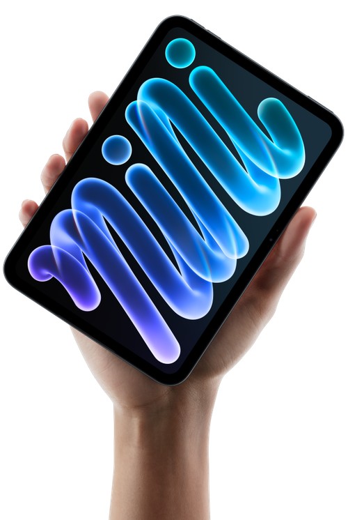 iPad mini tenu dans la main, format compact 5,4 mm