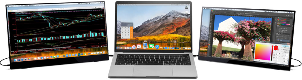 2 moniteurs Better DiGi et MacBook Pro