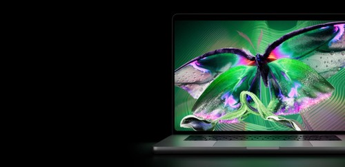 Écran PROLED XDR OLED du MacBook Pro, papillon lumineux avec noirs profonds et hautes lumières