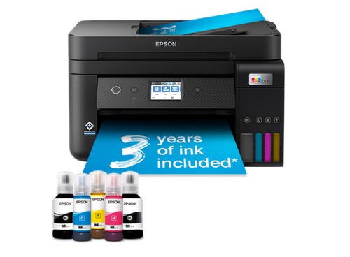 Epson EcoTank ET-4850 avec ses réservoirs d'encre et bouteilles Epson 102