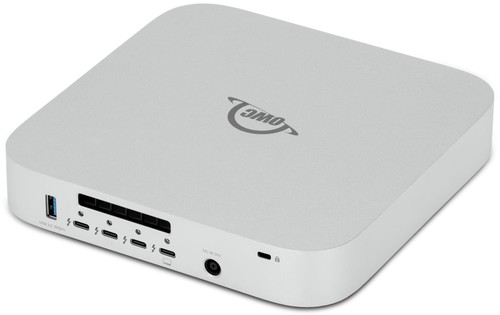 OWC StudioStack, vue arrière avec baies de stockage, LED et connectique Thunderbolt