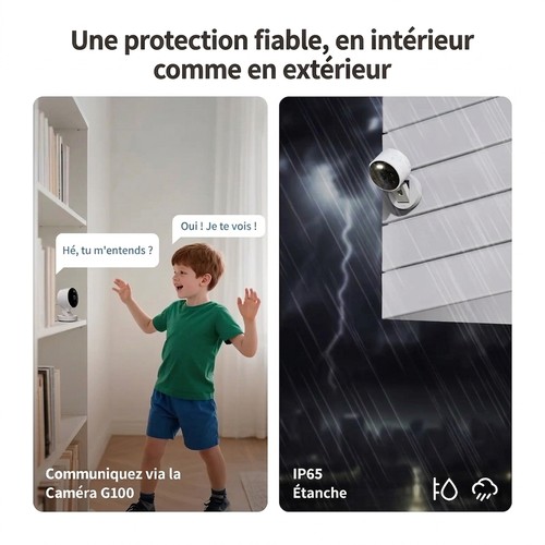 La caméra Aqara G100 résiste aux intempéries avec sa certification IP65 et permet de communiquer à distance