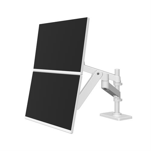 Ergotron LX Pro vue de face avec deux écrans empilés en configuration flexible