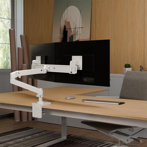 Bras double écran Ergotron LX Pro Blanc en situation sur un bureau