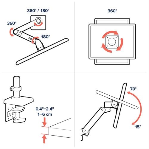Dimensions et spécifications du bras Ergotron LX Pro