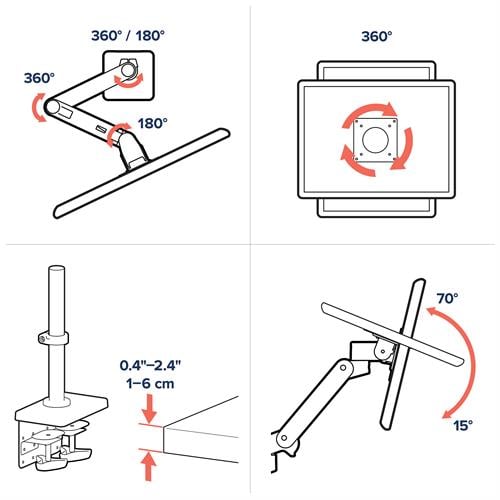 Diagramme des dimensions du bras Ergotron LX Pro Tall Pole