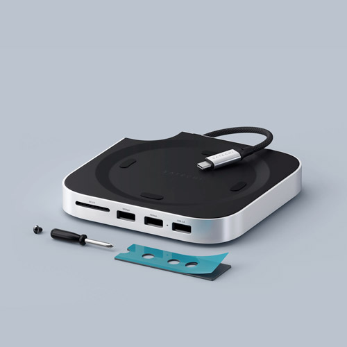 Station D’accueil Verticale Mac Mini M4 - Boîtier SSD NVMe + Hub USB-C | Ports USB4 40Gbps, SD, Double Hôte