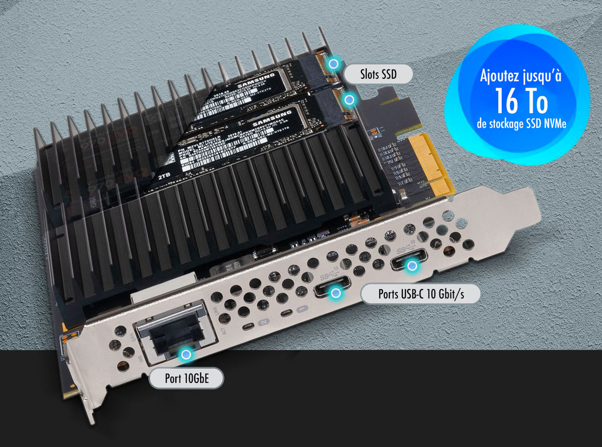 Carte PCIe 3.0 Sonnet McFiver pour 2 SSD M.2 NVMe, 1 port 10 GbE