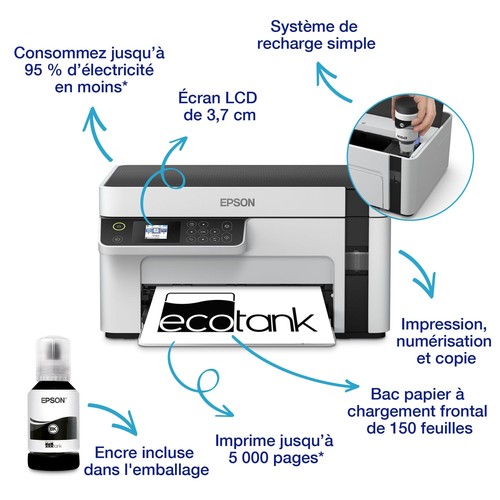 Fonctionnalités de l'imprimante Epson EcoTank ET-M2120