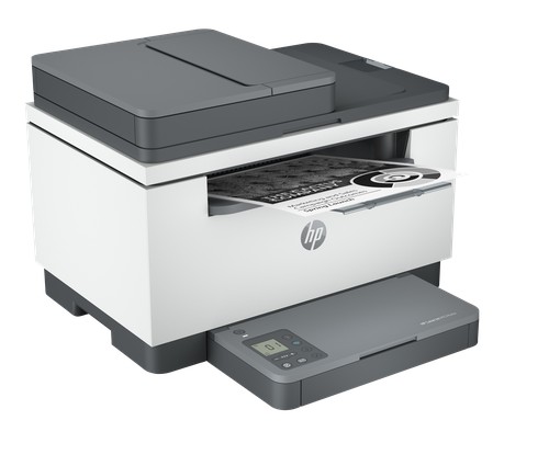 Imprimante multifonction HP LaserJet M234sdw vue de trois quarts pendant l'impression