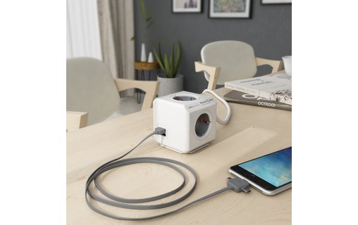 allocacoc PowerCube Extended USB 1,5m - Bloc Multiprise Compact 4 Prises + 2 USB