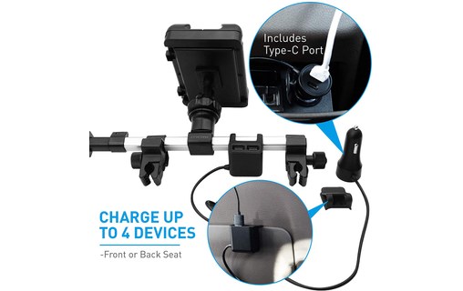 MacAlly HRMOUNTPRO4UAC Noir - Support voiture pour tablette avec chargeur USB