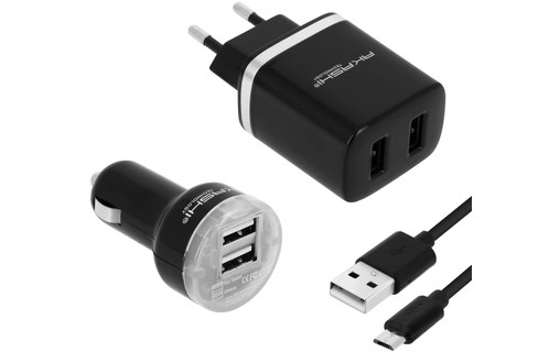 Pack chargeur secteur (2.1A) + voiture (2.1A) + Câble Micro-USB 1m - Akashi