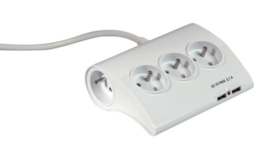 Bloc multiprise 5 prises + 2 USB avec interrupteur