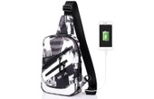 Sac À Bandoulière Multifonctionnel Charge USB Externe Étanche Gris Blanc - YONIS