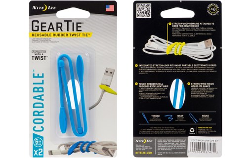 Nite Ize GearTie Bleu - Système d'attache de câbles (2 pièces)