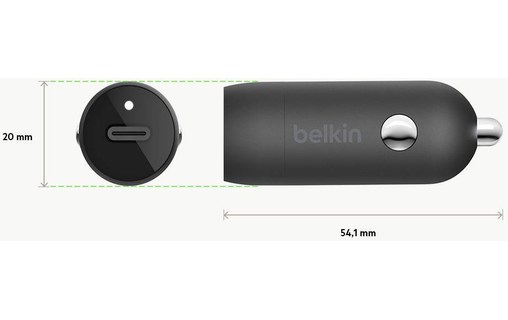 Belkin PD Car Charger - Chargeur voiture PD 20W avec câble USB-C vers Lightning