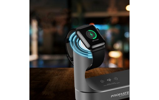 Promate PowerState Gris - Station de charge Qi iPhone, Apple Watch, AirPods